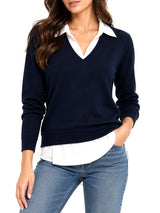 Maglia Scollo A V Inserto Polo Nathì - Blu
