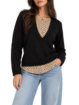 Maglia scollo v inserto serafino stampato - Beige