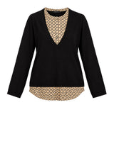 Maglia scollo v inserto serafino stampato - Beige