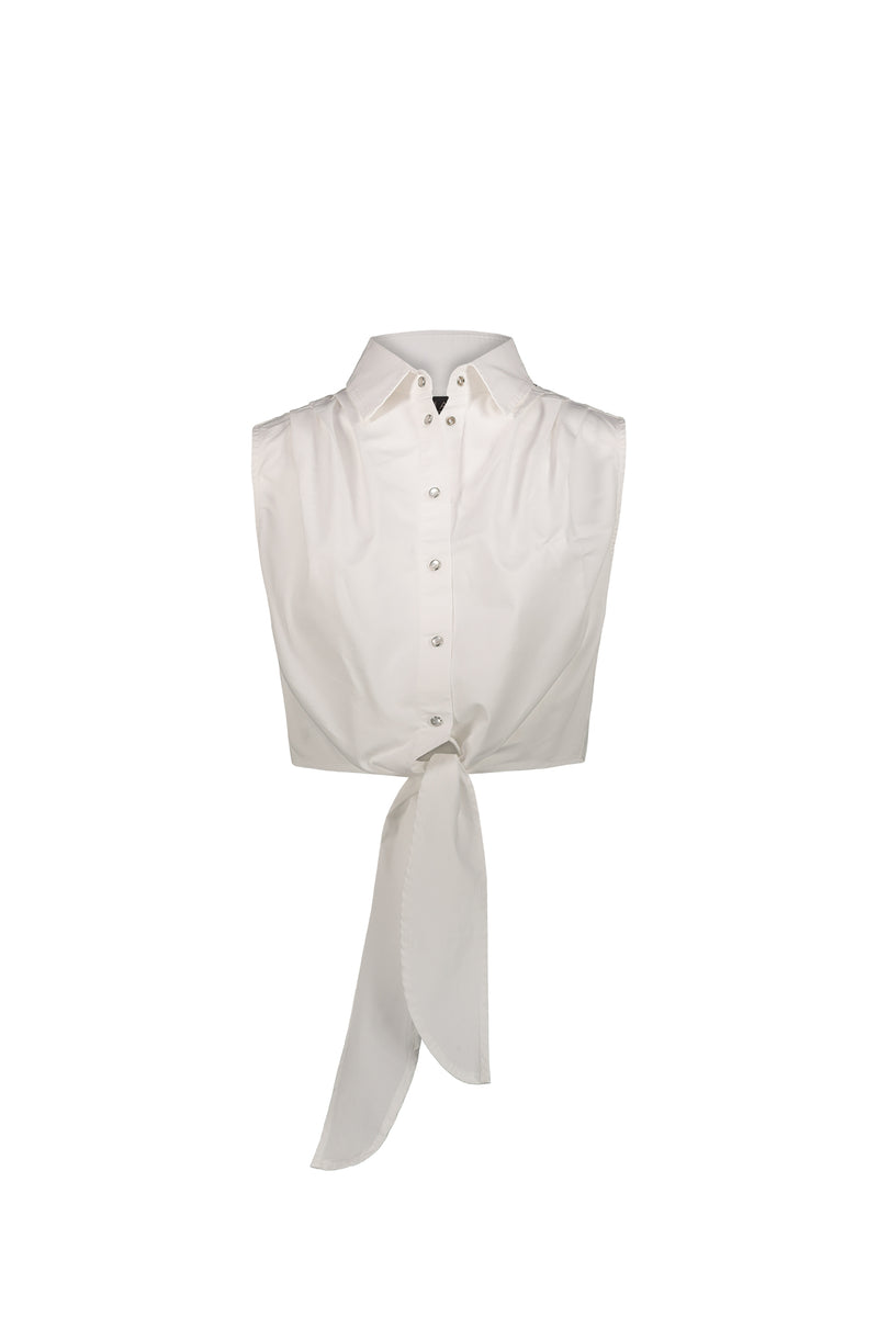 Camicia Smanicata Con Borchie Bianco